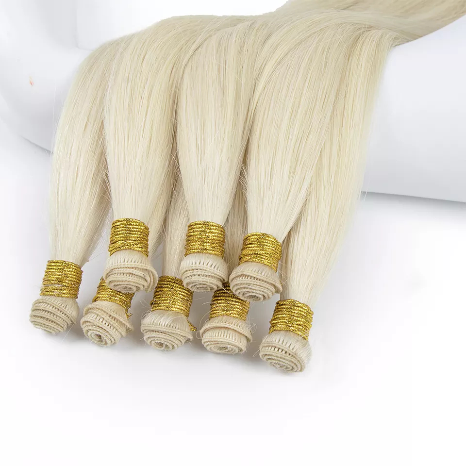Blonde Cuticle Aligned Virgin Human Hair Extensions Hand Tied Weft Extensions